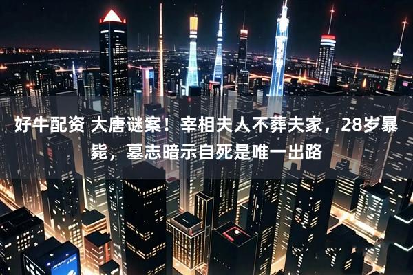 好牛配资 大唐谜案！宰相夫人不葬夫家，28岁暴毙，墓志暗示自死是唯一出路